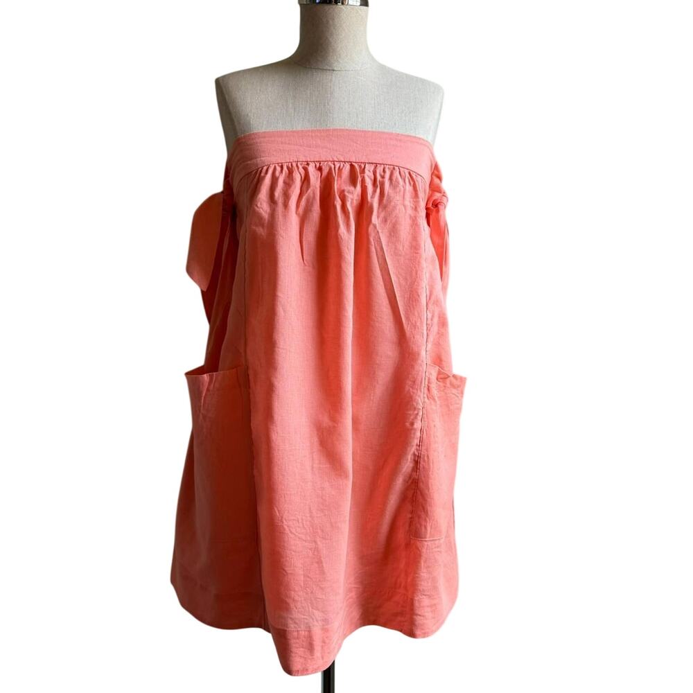 Free People Peach Linen Cotton Off Shoulder Mini Dress Size Small